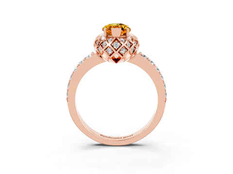 Rose gold Marquise Cut Diamond Solitaire Ring with Shared Prong Pavé Band_3