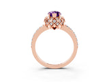 Rose gold Marquise Cut Diamond Solitaire Ring with Shared Prong Pavé Band_3