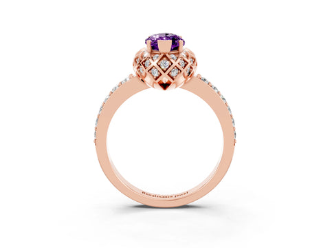 Rose gold Marquise Cut Diamond Solitaire Ring with Shared Prong Pavé Band_3