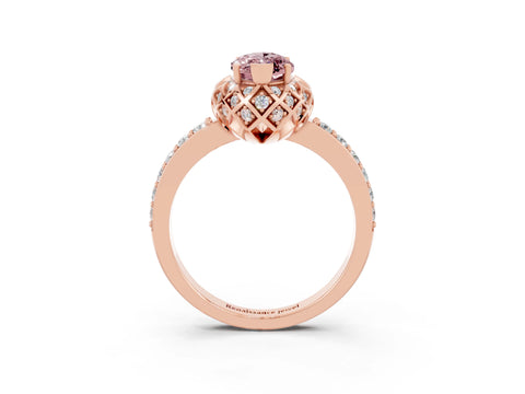 Rose gold Marquise Cut Diamond Solitaire Ring with Shared Prong Pavé Band_3