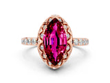 Rose gold Marquise Cut Diamond Solitaire Ring with Shared Prong Pavé Band