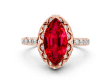 Rose gold Marquise Cut Diamond Solitaire Ring with Shared Prong Pavé Band