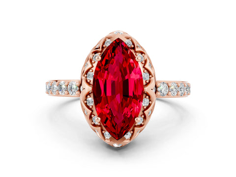 Rose gold Marquise Cut Diamond Solitaire Ring with Shared Prong Pavé Band