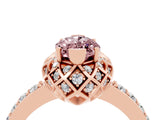 Rose gold Marquise Cut Diamond Solitaire Ring with Shared Prong Pavé Band_4