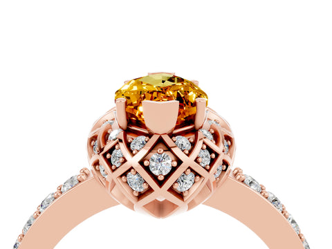Rose gold Marquise Cut Diamond Solitaire Ring with Shared Prong Pavé Band_4