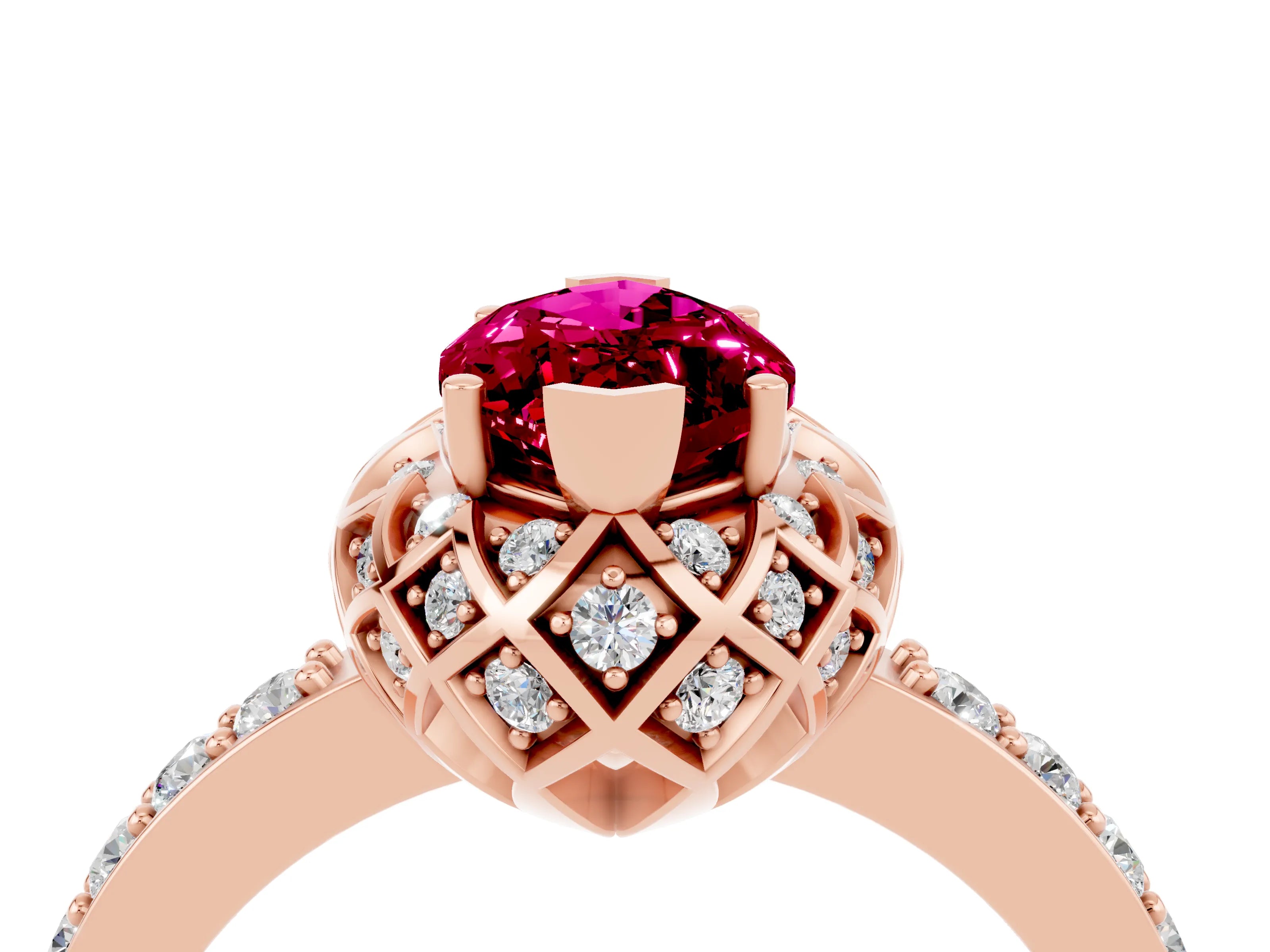 Rose gold Marquise Cut Diamond Solitaire Ring with Shared Prong Pavé Band_4