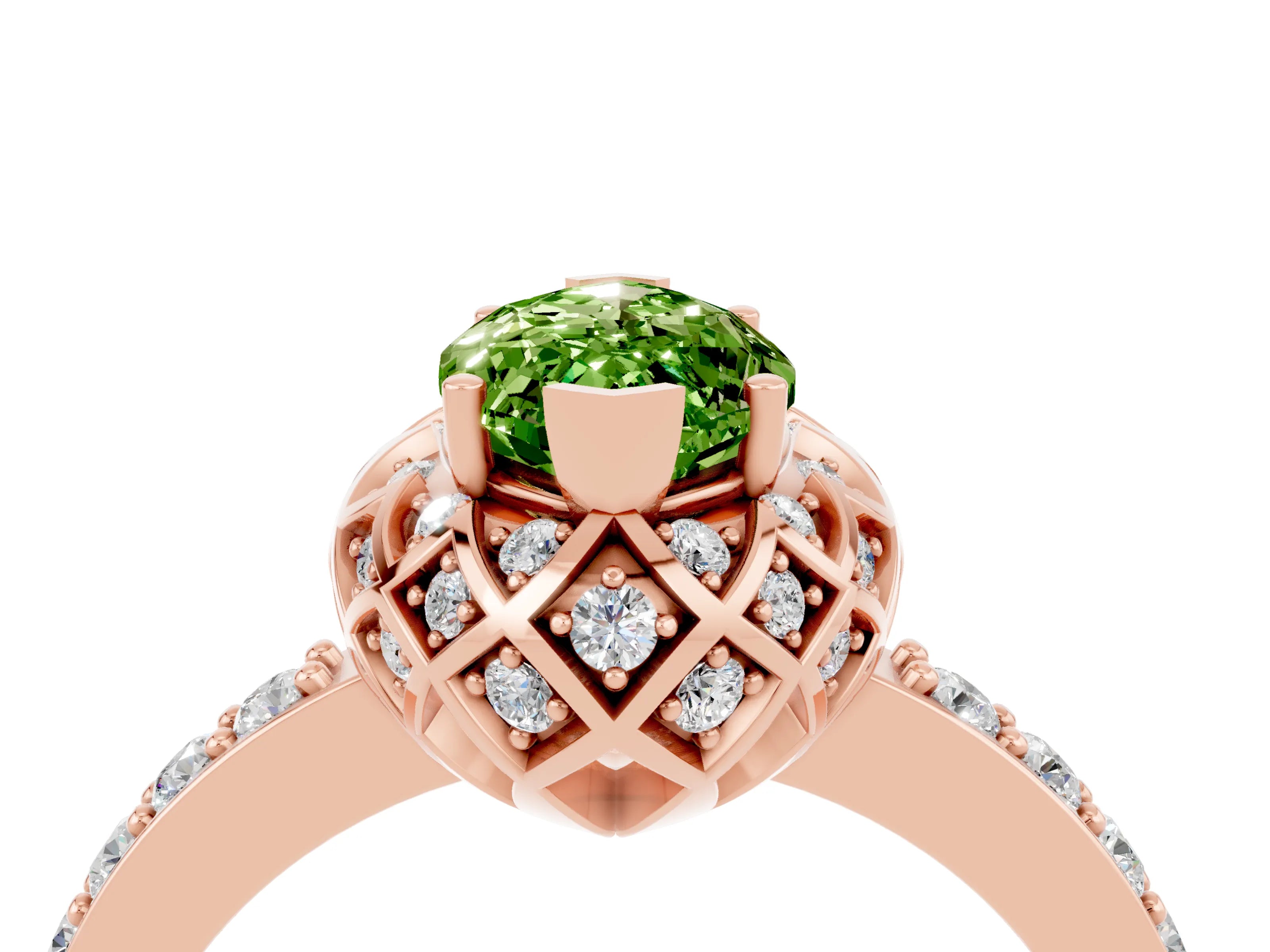 Rose gold Marquise Cut Diamond Solitaire Ring with Shared Prong Pavé Band_4
