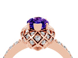 Rose gold Marquise Cut Diamond Solitaire Ring with Shared Prong Pavé Band_4