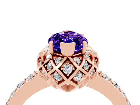 Rose gold Marquise Cut Diamond Solitaire Ring with Shared Prong Pavé Band_4