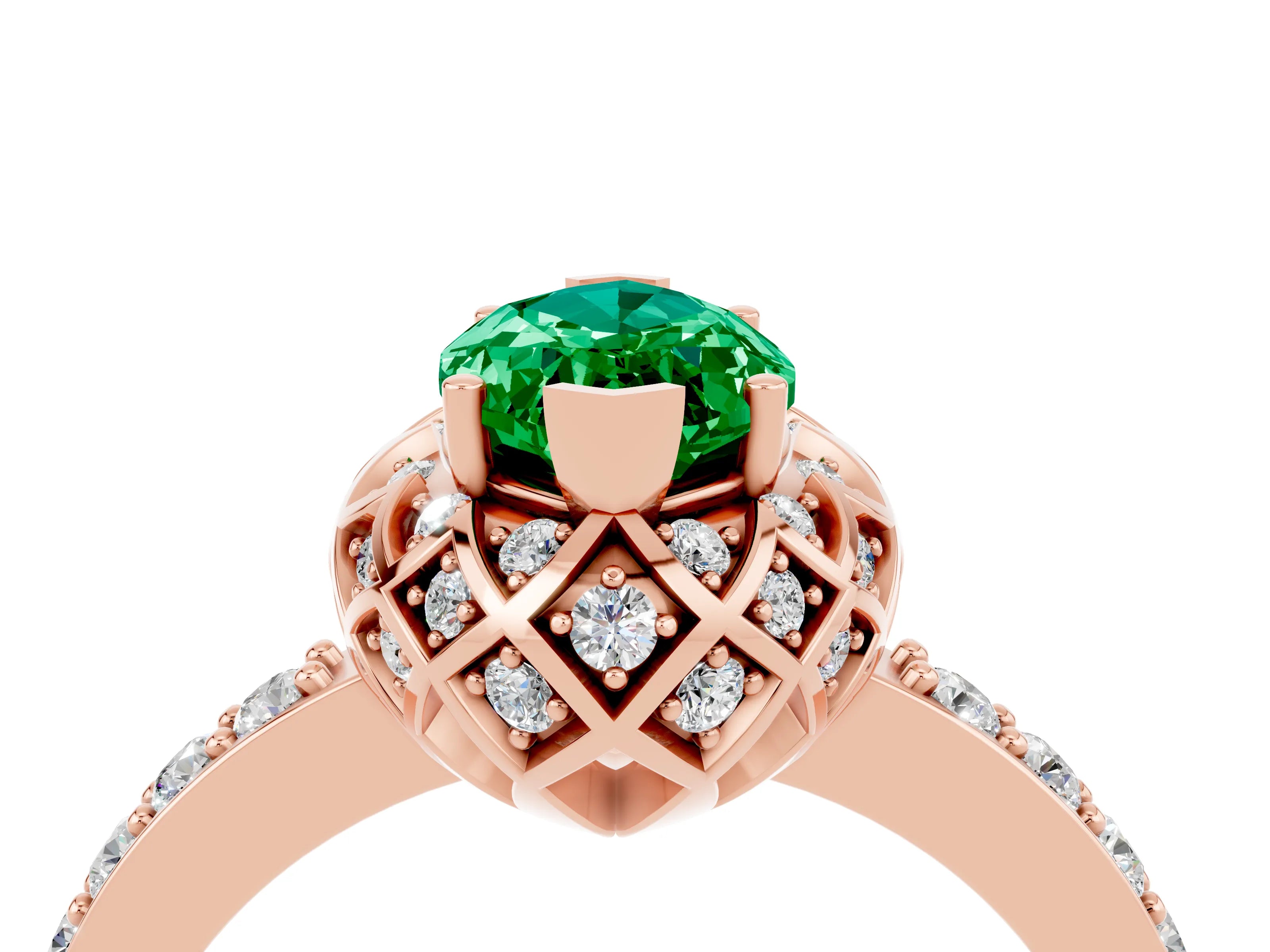 Rose gold Marquise Cut Diamond Solitaire Ring with Shared Prong Pavé Band_4