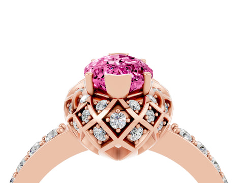 Rose gold Marquise Cut Diamond Solitaire Ring with Shared Prong Pavé Band_4