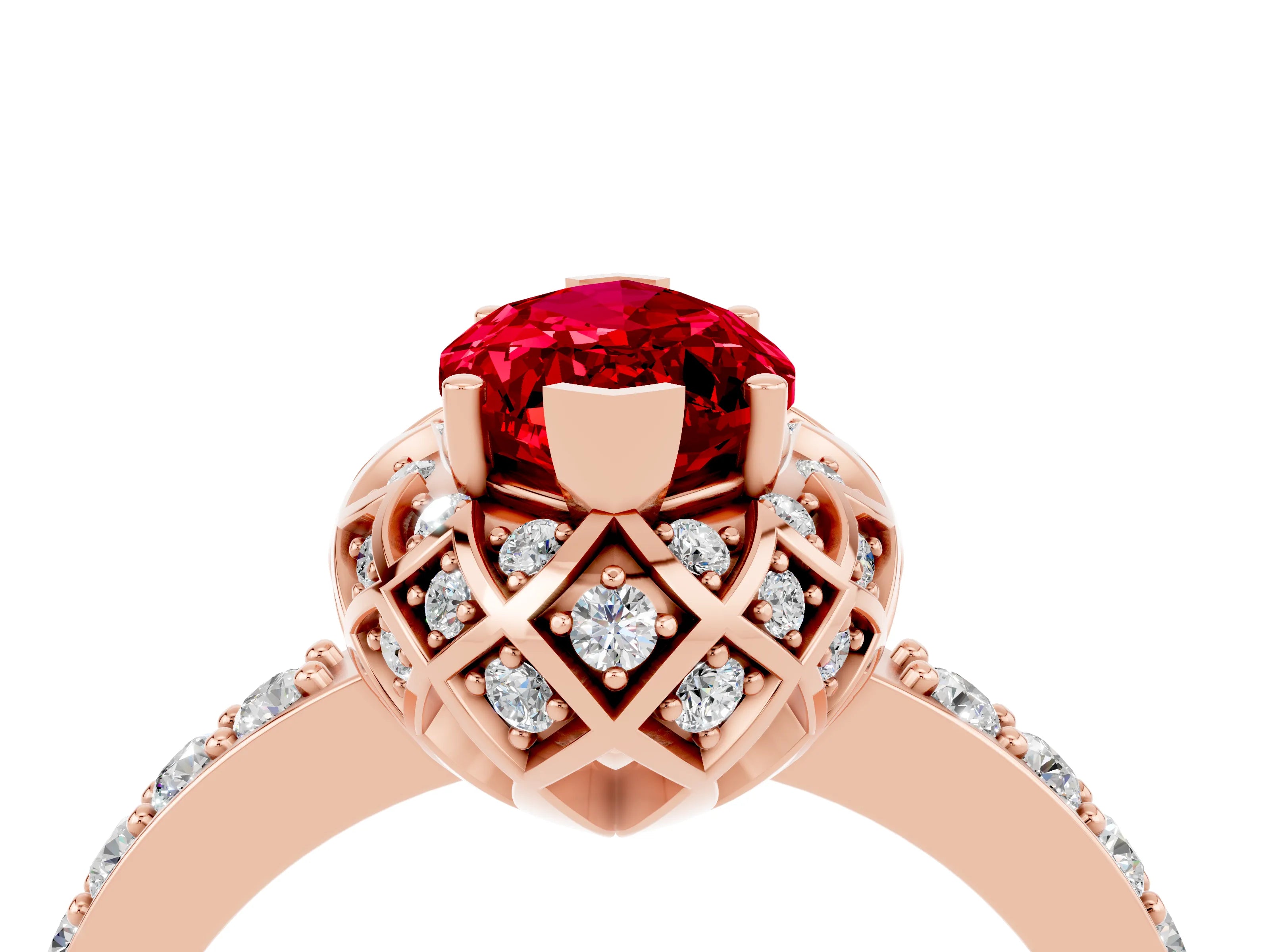 Rose gold Marquise Cut Diamond Solitaire Ring with Shared Prong Pavé Band_4