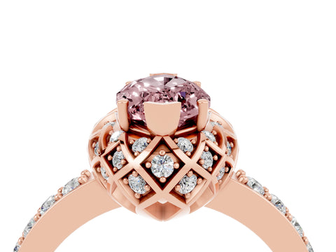 Rose gold Marquise Cut Diamond Solitaire Ring with Shared Prong Pavé Band_4