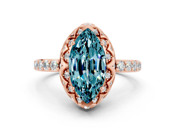 Rose gold Marquise Cut Diamond Solitaire Ring with Shared Prong Pavé Band