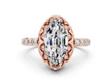 Rose gold Marquise Cut Diamond Solitaire Ring with Shared Prong Pavé Band