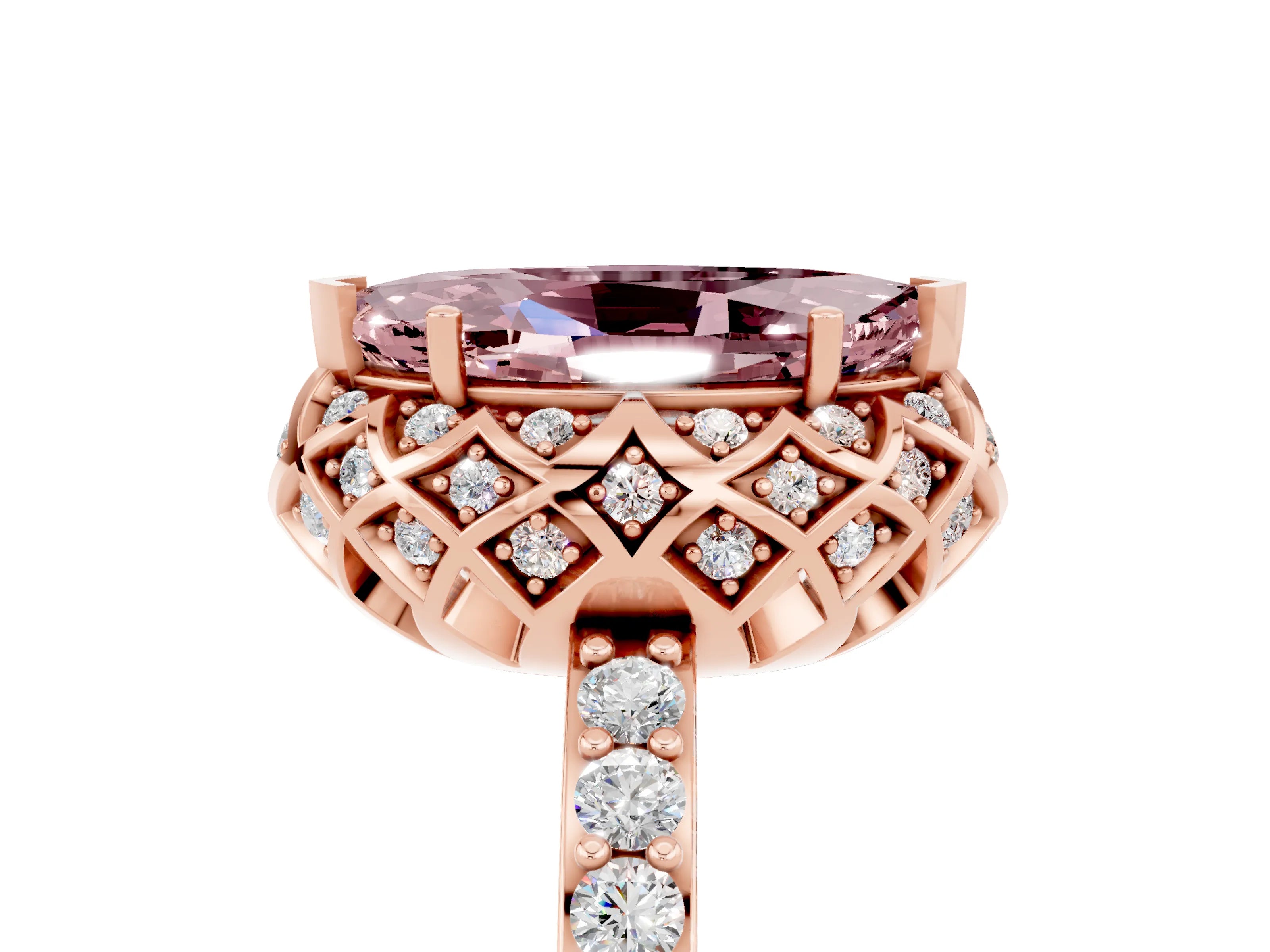 Rose gold Marquise Cut Diamond Solitaire Ring with Shared Prong Pavé Band_5