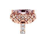 Rose gold Marquise Cut Diamond Solitaire Ring with Shared Prong Pavé Band_5
