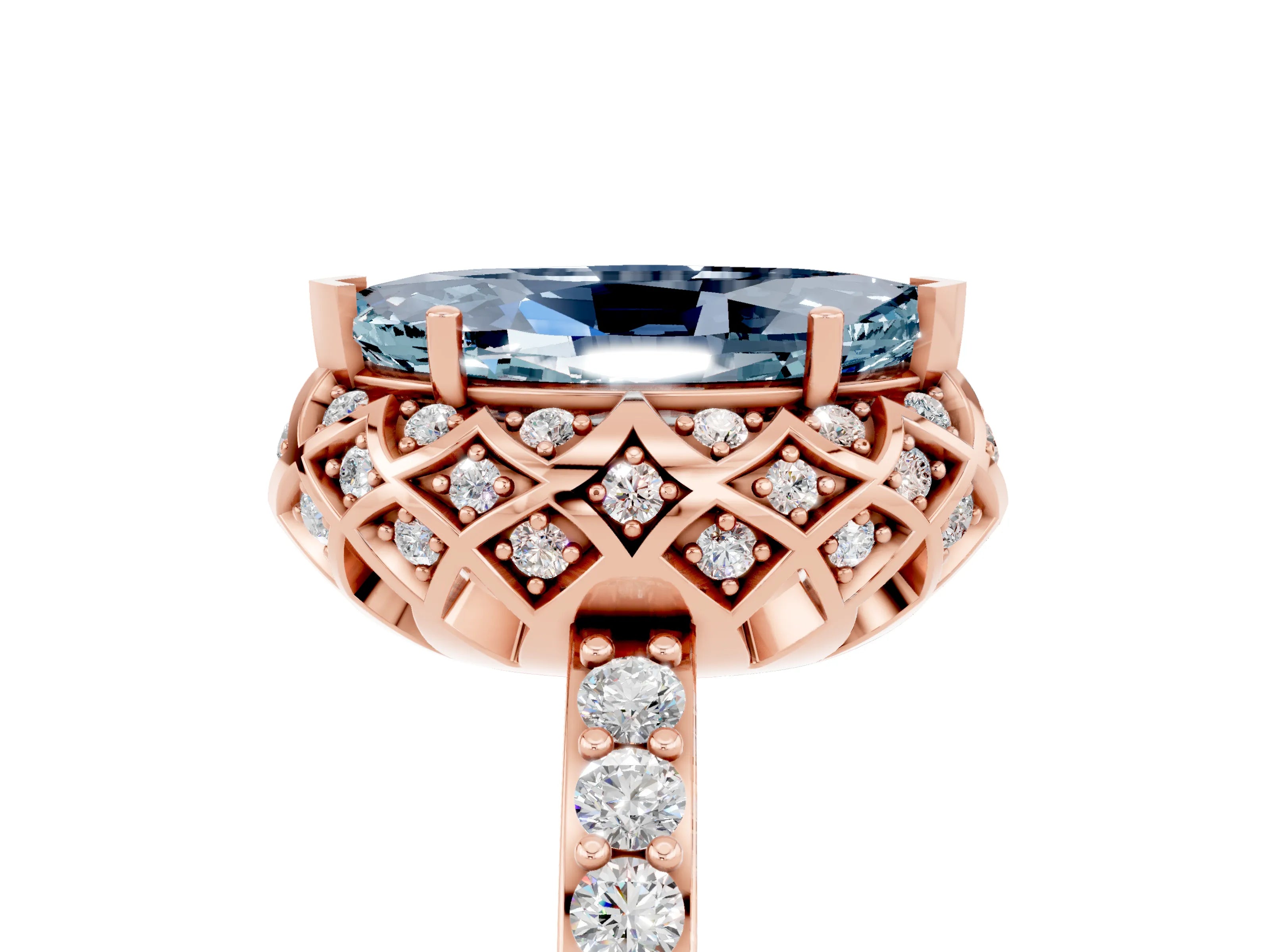 Rose gold Marquise Cut Diamond Solitaire Ring with Shared Prong Pavé Band_5