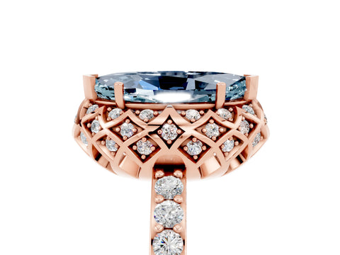 Rose gold Marquise Cut Diamond Solitaire Ring with Shared Prong Pavé Band_5