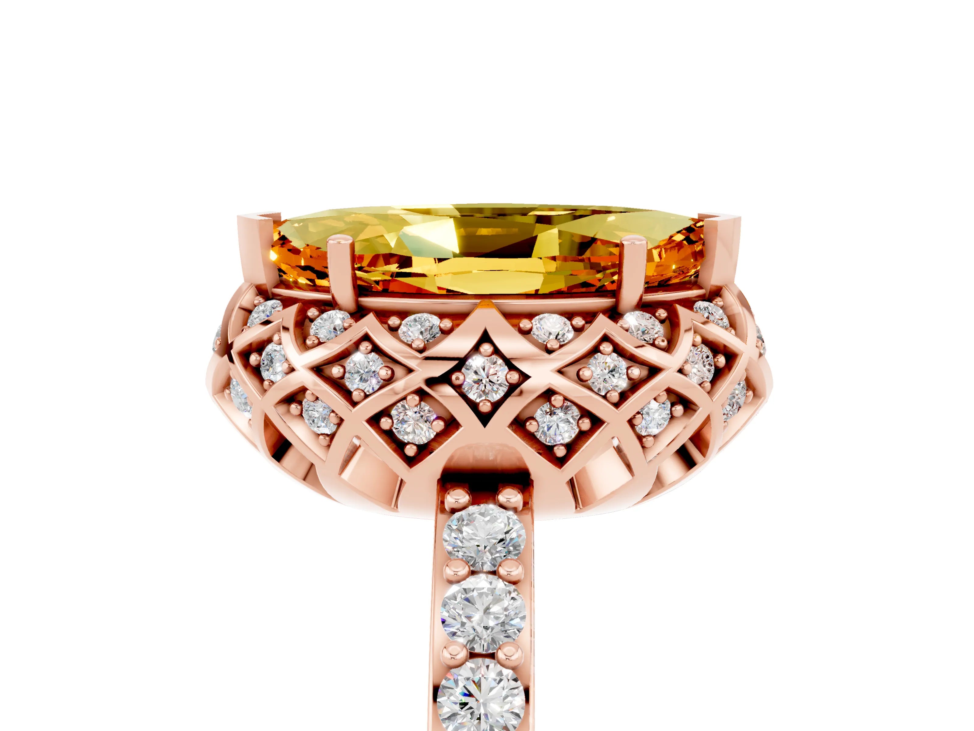 Rose gold Marquise Cut Diamond Solitaire Ring with Shared Prong Pavé Band_5