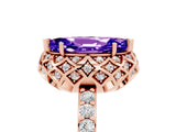 Rose gold Marquise Cut Diamond Solitaire Ring with Shared Prong Pavé Band_5