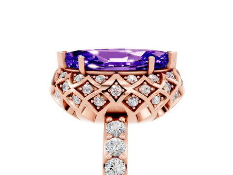 Rose gold Marquise Cut Diamond Solitaire Ring with Shared Prong Pavé Band_5