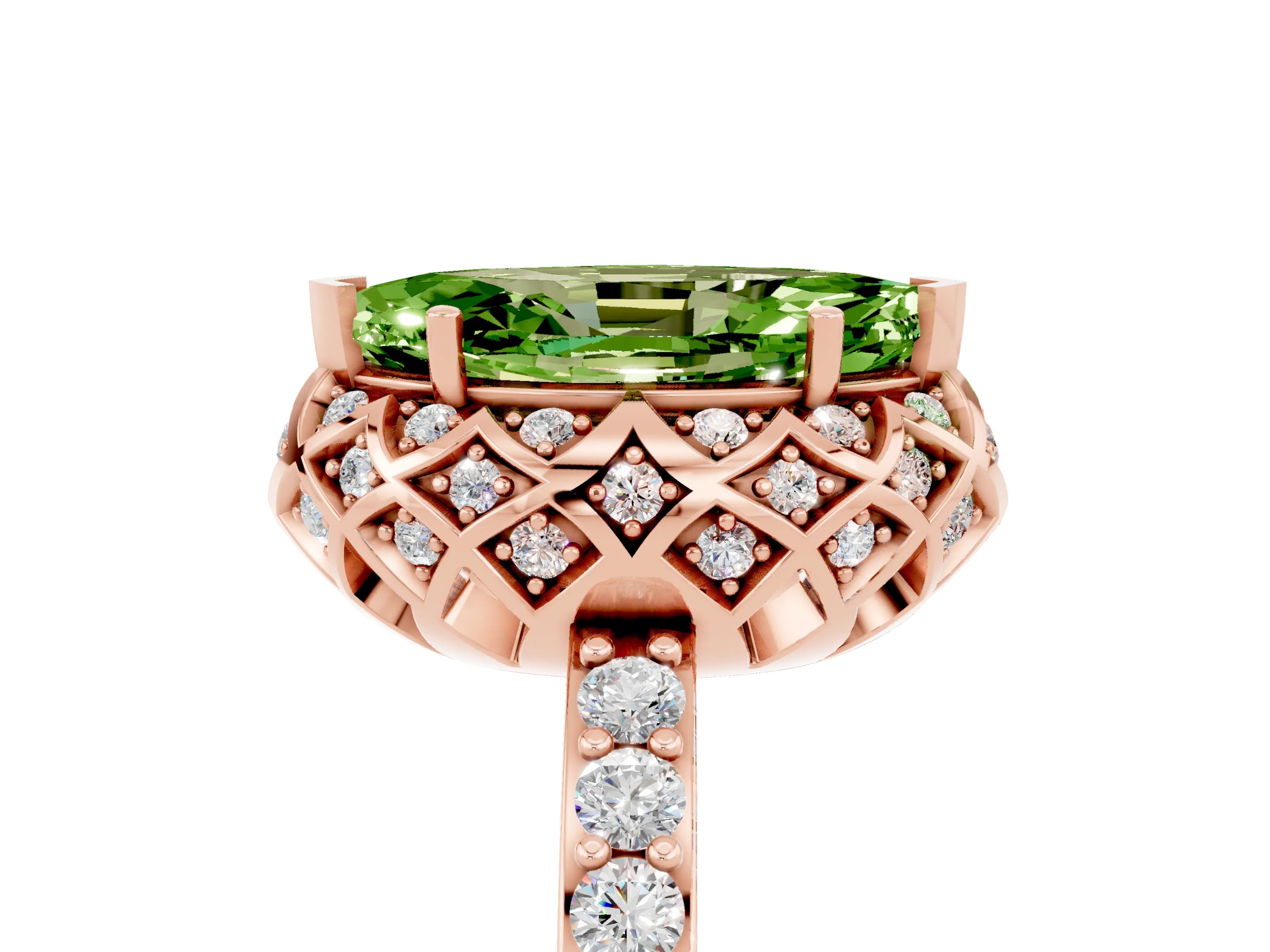 Rose gold Marquise Cut Diamond Solitaire Ring with Shared Prong Pavé Band_5