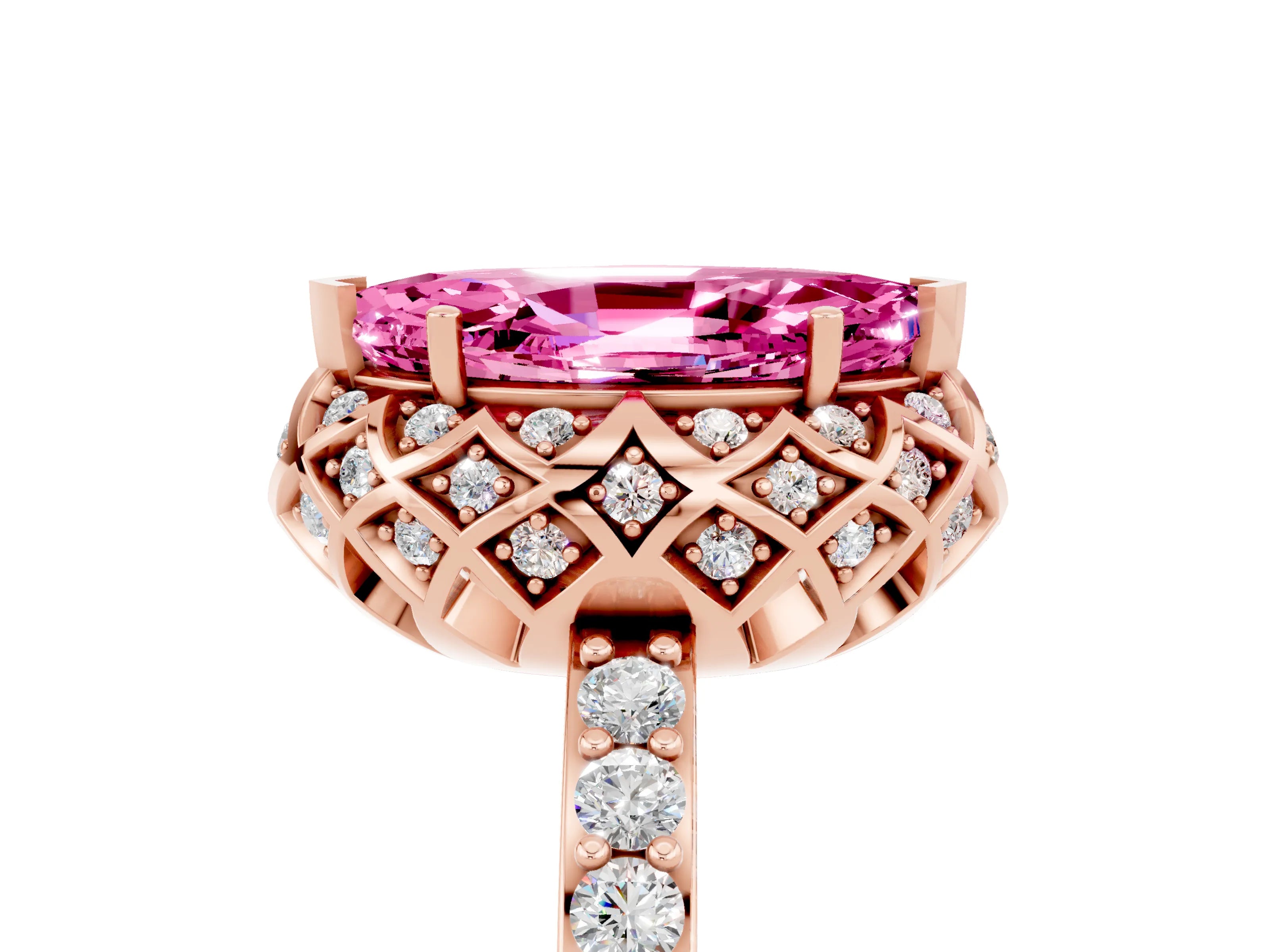 Rose gold Marquise Cut Diamond Solitaire Ring with Shared Prong Pavé Band_5