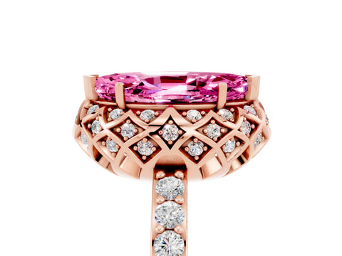 Rose gold Marquise Cut Diamond Solitaire Ring with Shared Prong Pavé Band_5