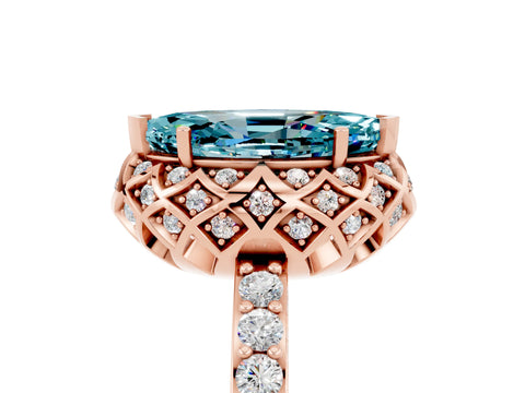 Rose gold Marquise Cut Diamond Solitaire Ring with Shared Prong Pavé Band_5