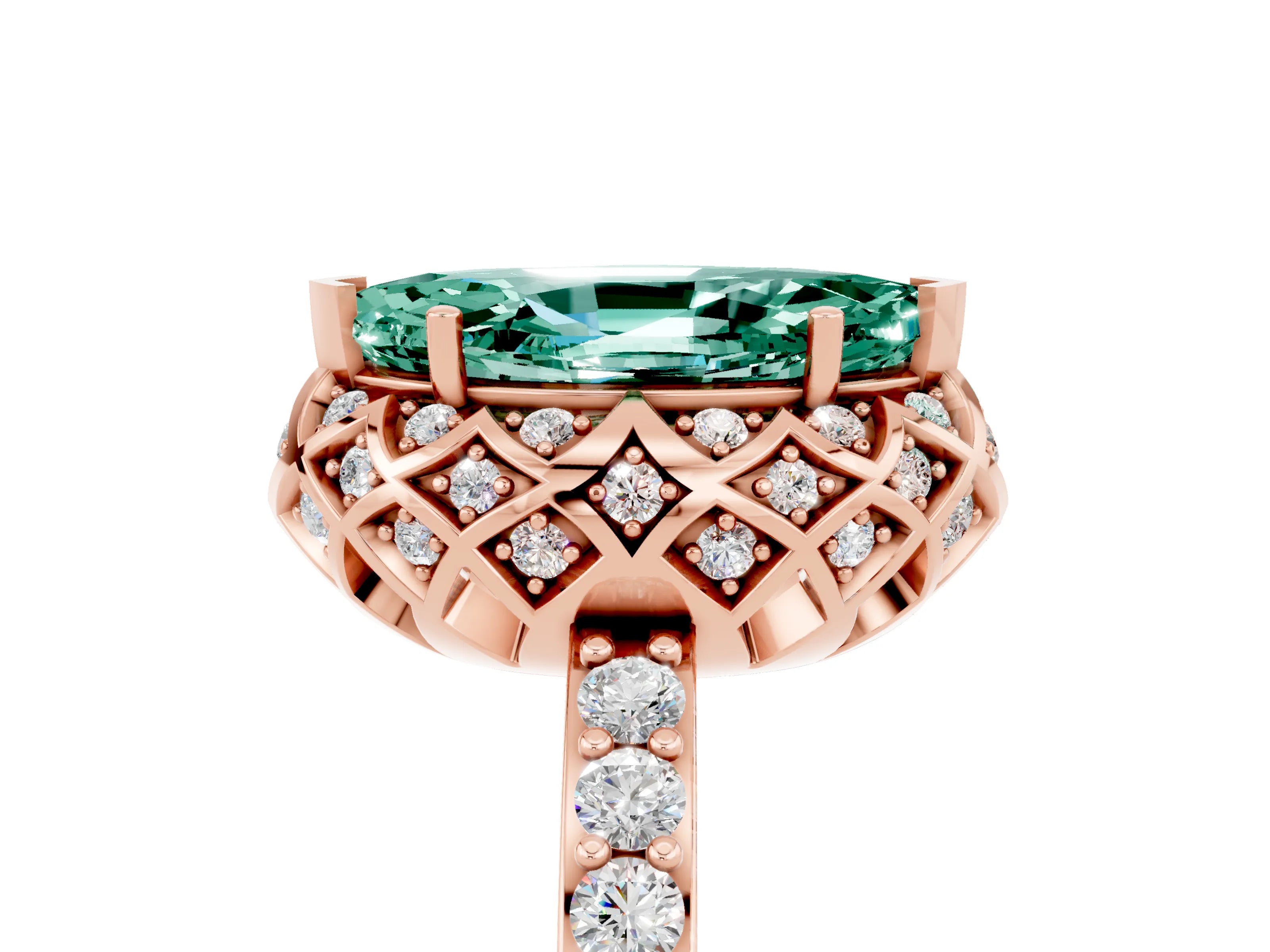 Rose gold Marquise Cut Diamond Solitaire Ring with Shared Prong Pavé Band_5