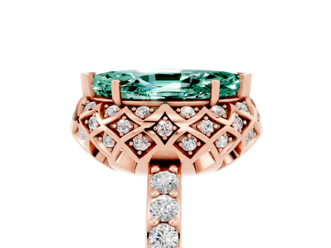 Rose gold Marquise Cut Diamond Solitaire Ring with Shared Prong Pavé Band_5