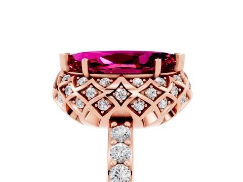 Rose gold Marquise Cut Diamond Solitaire Ring with Shared Prong Pavé Band_5