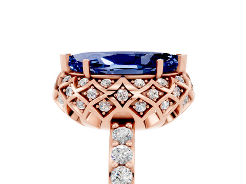 Rose gold Marquise Cut Diamond Solitaire Ring with Shared Prong Pavé Band_5
