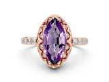Rose gold Marquise Cut Diamond Solitaire Ring with Shared Prong Pavé Band