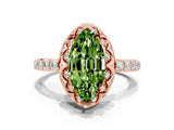 Rose gold Marquise Cut Diamond Solitaire Ring with Shared Prong Pavé Band