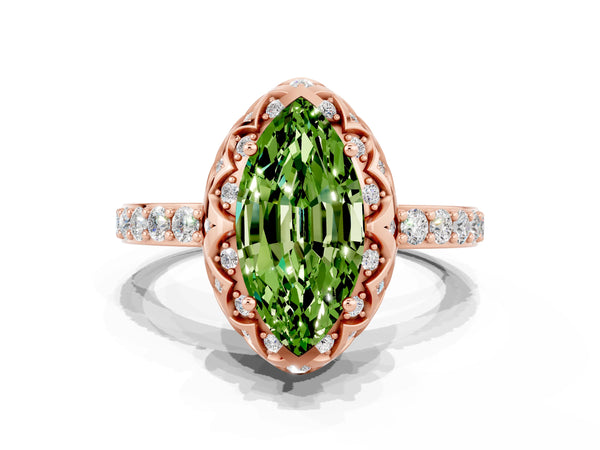 Rose gold Marquise Cut Diamond Solitaire Ring with Shared Prong Pavé Band
