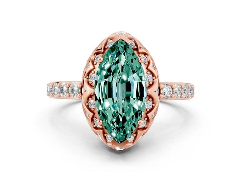 Rose gold Marquise Cut Diamond Solitaire Ring with Shared Prong Pavé Band