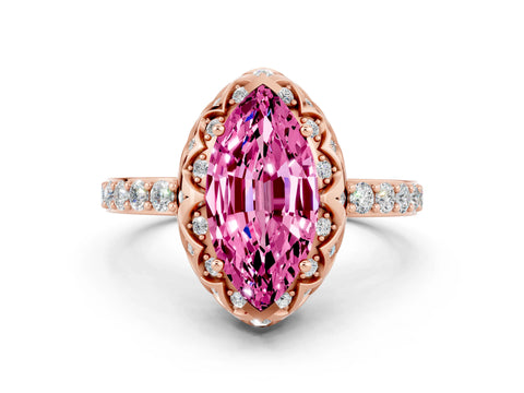 Rose gold Marquise Cut Diamond Solitaire Ring with Shared Prong Pavé Band