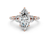 Rose gold Marquise Cut Diamond Solitaire Ring with Side Stones and Four-Prong Setting_78