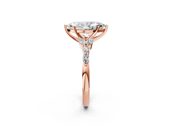 Rose gold Marquise Cut Diamond Solitaire Ring with Side Stones and Four-Prong Setting