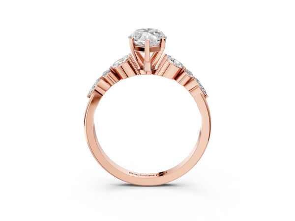 Rose gold Marquise Cut Diamond Solitaire Ring with Side Stones and Four-Prong Setting