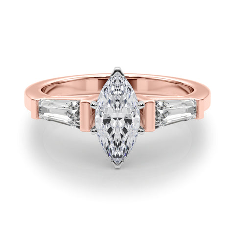 Rose gold Marquise Cut Diamond Solitaire Ring with Tapered Baguette Accents and Four-Prong Setting 1