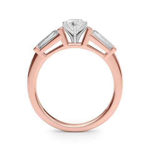 Rose gold Marquise Cut Diamond Solitaire Ring with Tapered Baguette Accents and Four-Prong Setting 2