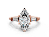 Rose gold Marquise Cut Diamond Solitaire Ring with Tapered Baguette Accents and Four-Prong Setting_115