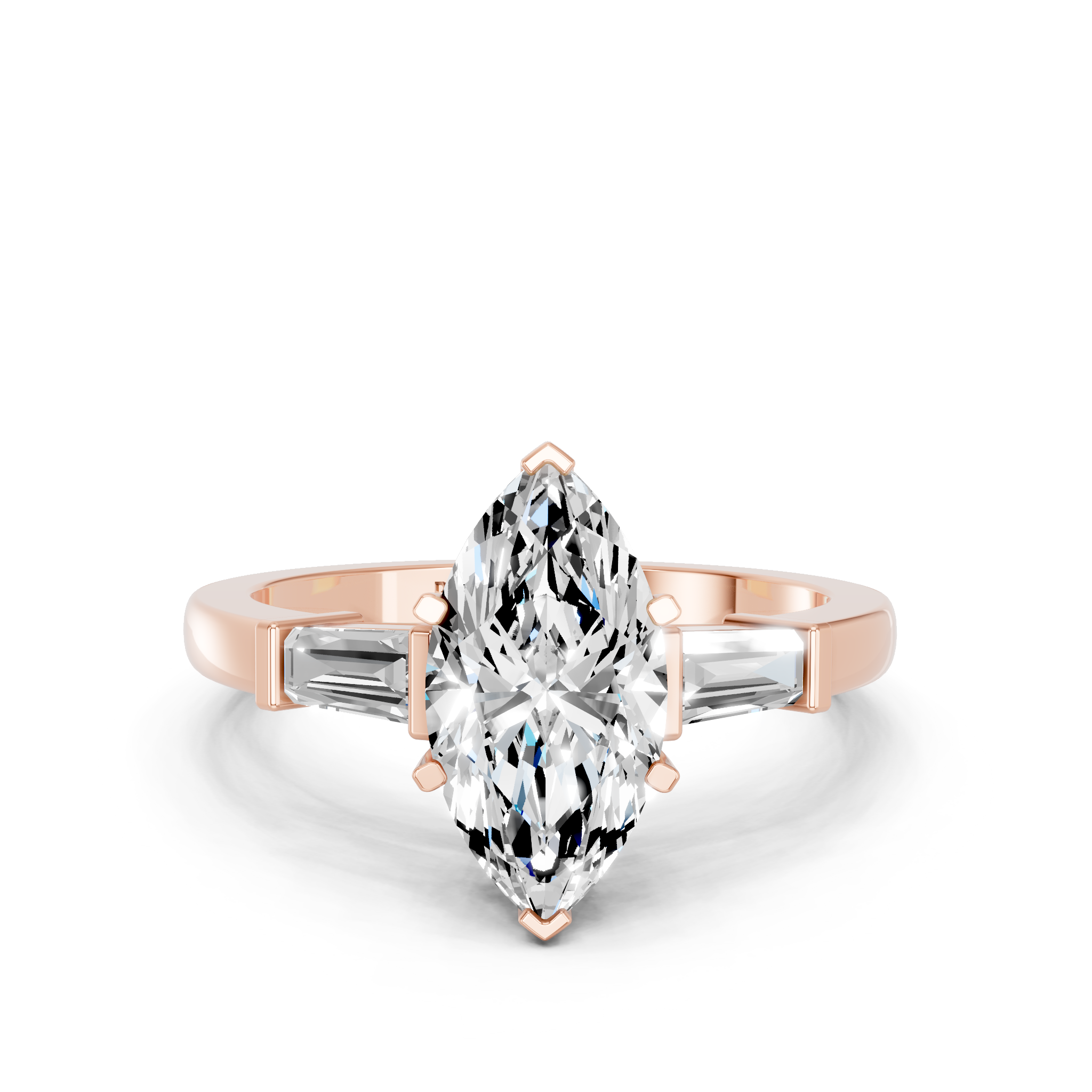 Rose gold Marquise Cut Diamond Solitaire Ring with Tapered Baguette Accents and Four-Prong Setting_14