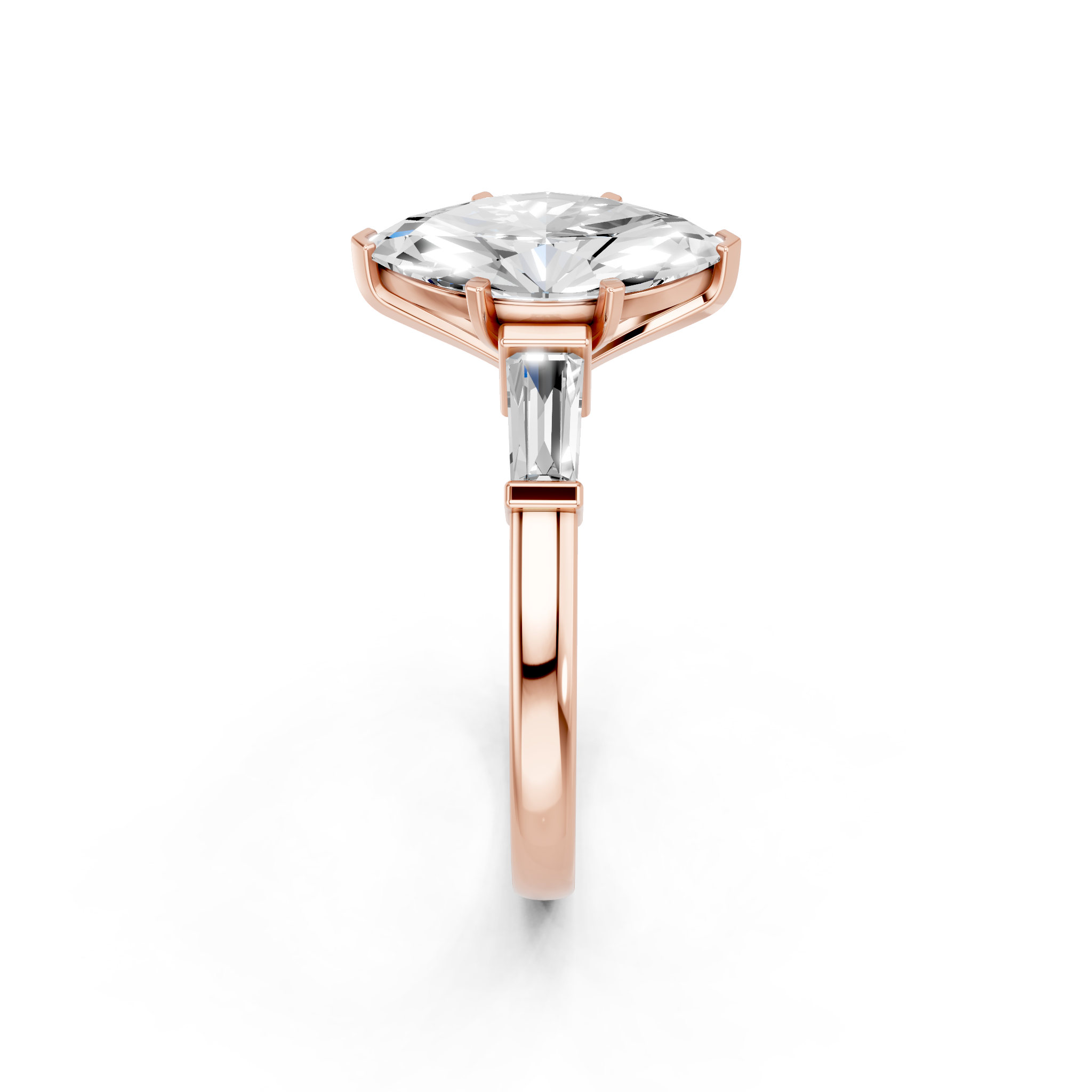 Rose gold Marquise Cut Diamond Solitaire Ring with Tapered Baguette Accents and Four-Prong Setting_7