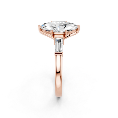 Rose gold Marquise Cut Diamond Solitaire Ring with Tapered Baguette Accents and Four-Prong Setting_7