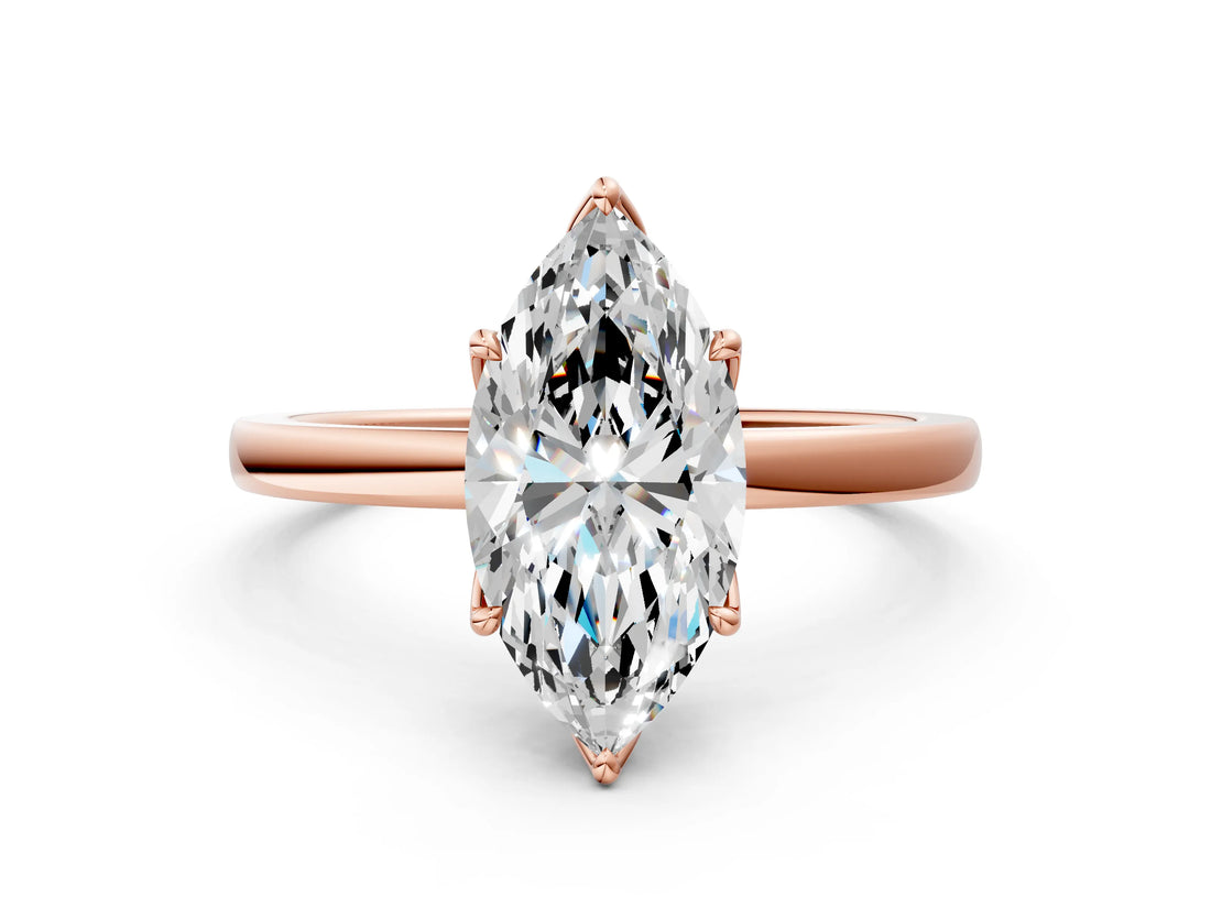 Rose gold Marquise Cut Diamond Solitaire Ring with Thin Band and Prong Setting_12