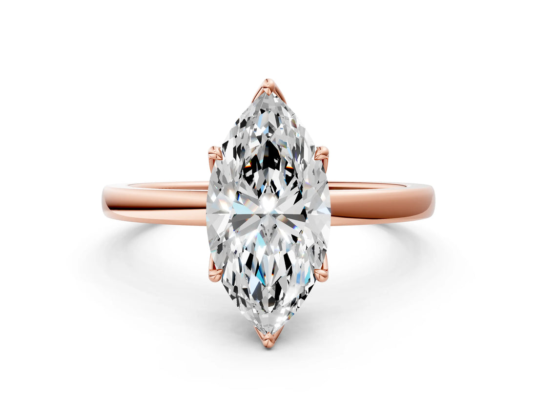 Rose gold Marquise Cut Diamond Solitaire Ring with Thin Band and Prong Setting_24